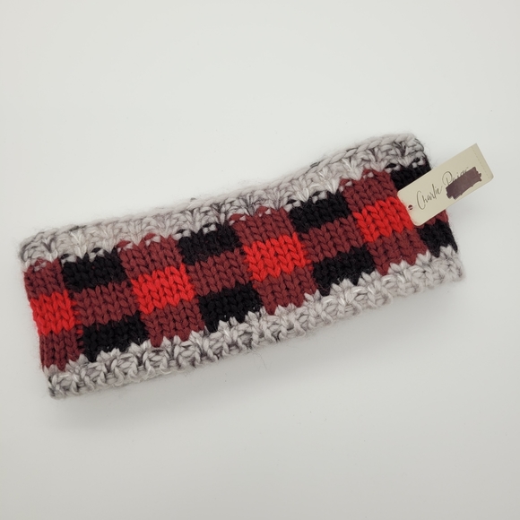 CHARLIE PAIGE | buffalo plaid knit plush sherpa winter headband - Picture 1 of 5